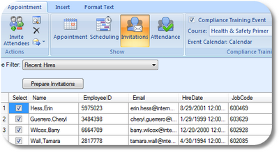 Training event appointment in Microsoft Outlook